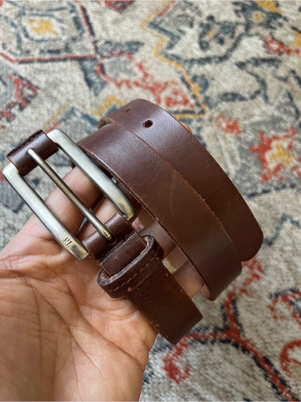 Ralph Lauren Dark Brown Leather Belt with Brushed Silver Buckle Women’s Size M